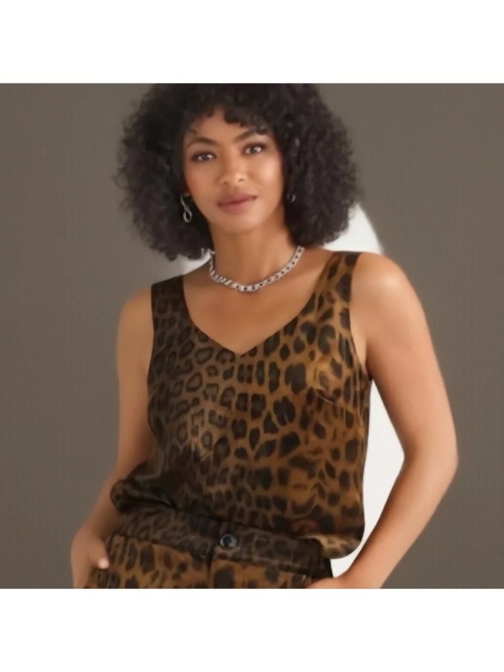 CABI Party Tank Blouse Brown Black Leopard Print Sz M #4822 NWOT